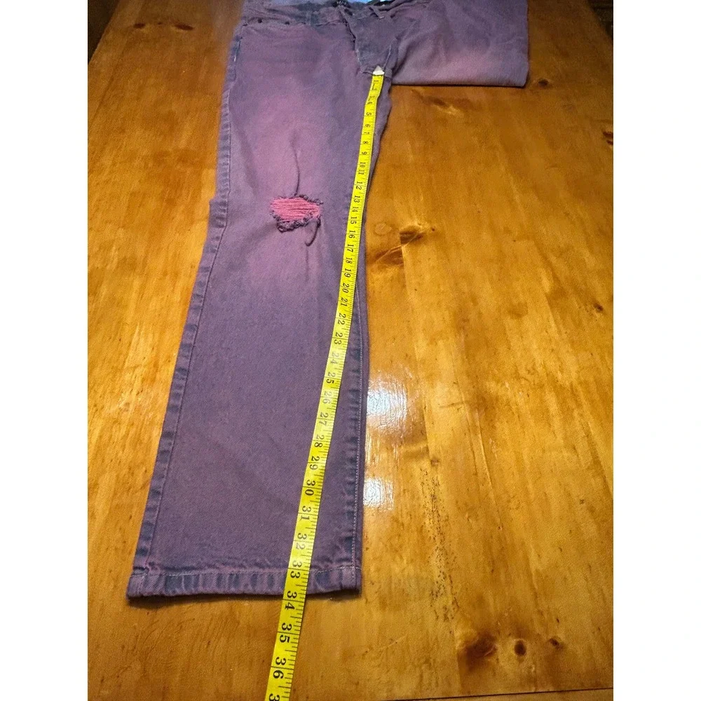 boohooMAN Mens Y2K‎ Grunge Relaxed Rigid Tinted Jeans Pink Purple Ripped Knee